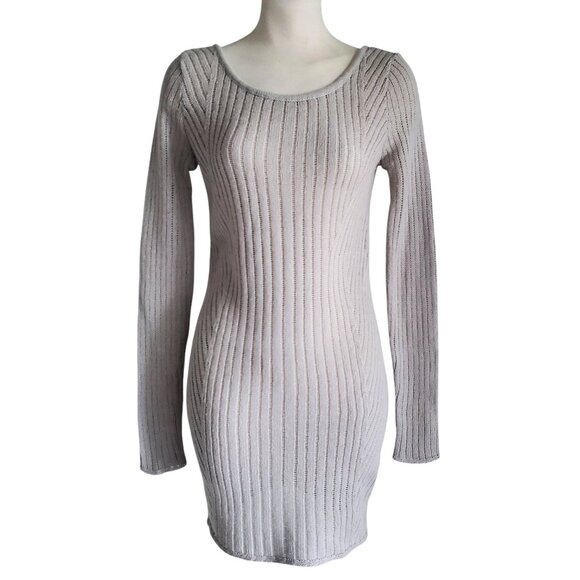 Armani Exchange Sweater Dress Wool Blend Open Weave Gray Long Sleeve Mini Size S - Picture 1 of 11